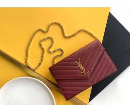 세인트로랑 YSL 로고 모노그램 체인 숄더백 와인 (금장)